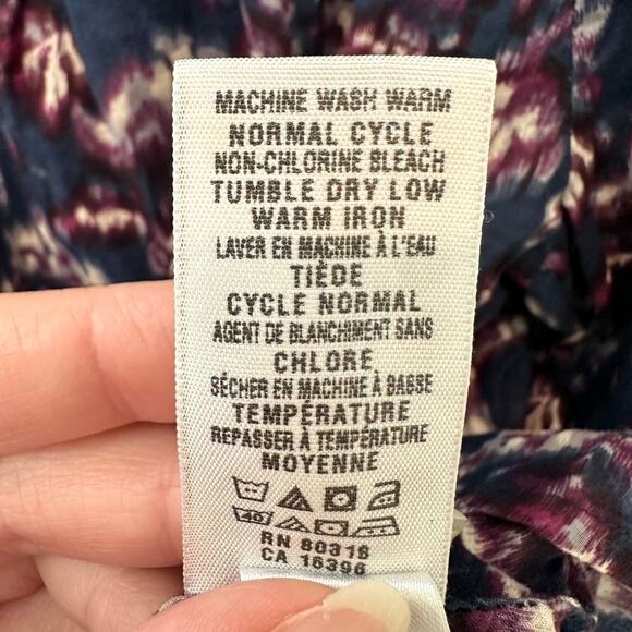 LUCKY BRAND | Purple Navy Floral Blouse Boho Long Sleeve Peasant Top | Medium - Picture 6 of 6